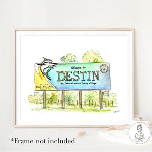 Destin, Florida Watercolor and Ink Illustration, Personalized Gallery Wall Art, 8x10 or 11x14 print