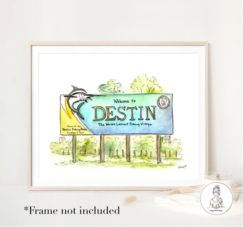 Destin, Florida Watercolor and Ink Illustration, Personalized Gallery ...