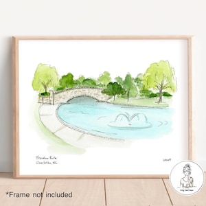 Charlotte, NC - Freedom Park. Watercolor & Ink Portrait, Gallery Wall Art, North Carolina Illustration, 8x10, 11x14 or 16x20 print