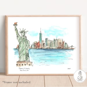 New York City, Statue of Liberty. Watercolor and Ink, NYC Art, Gallery Wall, 8x10 or 11x14 print