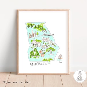 Karte des Bundesstaates Georgia, Atlanta, Georgia Mountains, Karte von Georgia, Georgia in meinem Kopf, Archivqualität 8x10, 11x14 oder 16x20 print