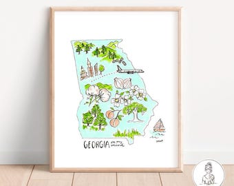 Georgia State Map, Atlanta, Georgia Mountains, Map of Georgia, Georgia on My Mind, Archival Quality 8x10, 11x14 or 16x20 print