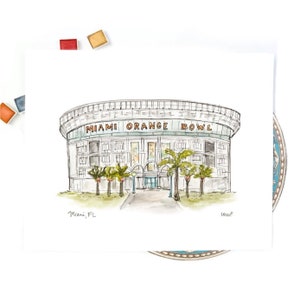 Miami Orange Bowl, Miami football, stadium illustration, Miami Stadium, National Champions 8x10 or 11x14 print