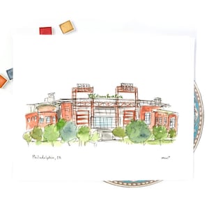 Philadelphia Stadium, Baseball Stadium Art Illustration, Pennsylvania Fans, 8x10 or 11x14 print