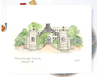 George Washington University Watercolor Illustration Print, Graduation Gift, Alumni Gift for Office, 8x10 or 11x14  Print