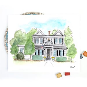 Custom home portrait, House Illustration, Watercolor original artwork, personalized wedding gift, new home, house warming realtor gift
