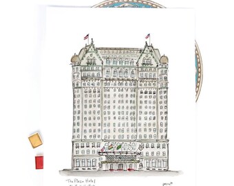 The Plaza Hotel, New York City watercolor and ink Art Print, NYC art, gallery wall 8x10 or 11x14 print