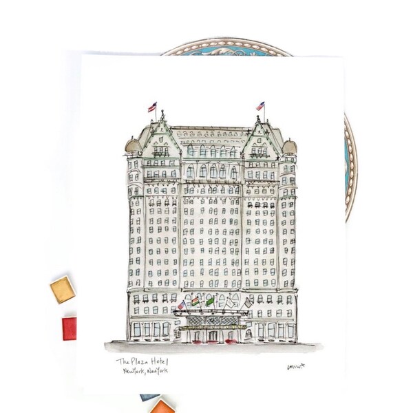 The Plaza Hotel, New York City watercolor and ink Art Print, NYC art, gallery wall 8x10 or 11x14 print