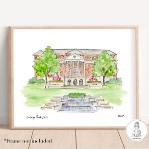 College Park, MD - Campus Art. Watercolor and Ink, Gallery Wall, Graduation Gift, Archival, 8x10, 11x14 or 16x20 Print
