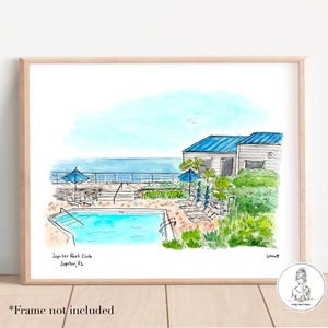 Jupiter Reef Club Resort, Jupiter Florida Urlaub, personalisierte Kunst, Aquarell Druck, 8x10, 11x14 oder 16x20 Druck