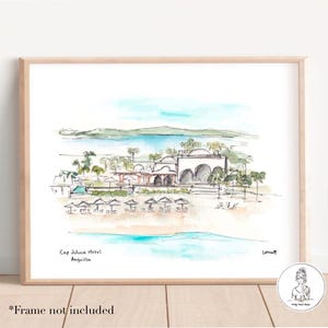 Cap Juluca Hotel, Anguilla. Watercolor and Ink Illustration, Archival Quality, 8x10 or 11x14 print
