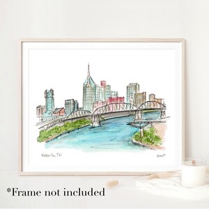 Gallery Wall Art, Nashville, TN Watercolor Print, Music City Wal Art 8x10 or 11x14 print image 2