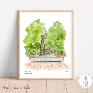 Savannah, Georgia, Waving Girl Watercolor Illustration Print, Savannah River Street, 8x10, 11x14 or 16x20 print
