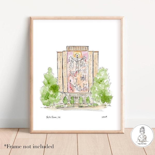 Notre Dame, IN - Campus Art (TDJ). Aquarelle et encre, mur de la galerie, cadeau de remise des diplômes, archives, impression 8 x 10, 11 x 14 ou 16 x 20