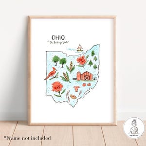Carte de l'État de l'Ohio, personnalisée avec votre ville préférée, cadeau de déménagement, mur de la galerie, impression 8 x 10, 11 x 14 ou 16 x 20