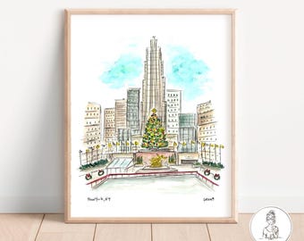 Impresión artística en acuarela y tinta de la ciudad de Nueva York, arte de Nueva York, impresión de pared de galería de 8x10, 11x14, 16x20
