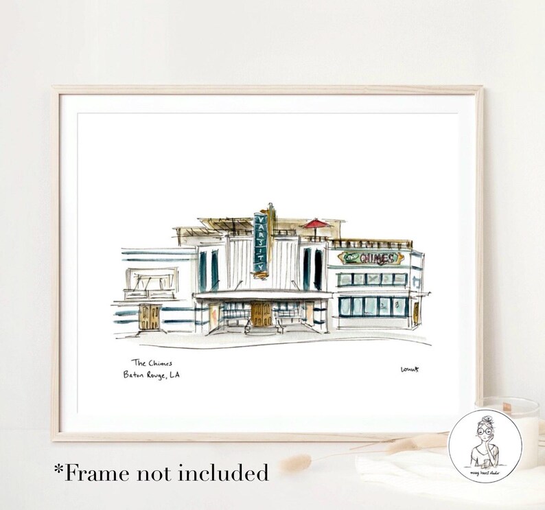 The Chimes, Baton Rouge, Louisiana, LSU, Aquarell Illustration, 8x10