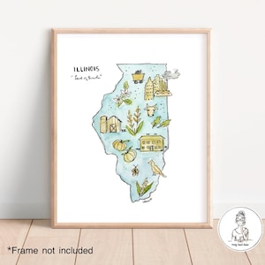 Illinois State Art Print, spersonalizowany z Twoim ulubionym miastem, prezent na przeprowadzkę, wydruk 8x10, 11x14 lub 16x20