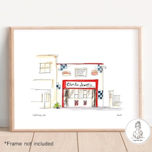 LaGrange, GA -Charlie Joseph's Classic Hot Dogs. Watercolor & Ink Illustration, Historic Georgia, Archival Quality, 8x10 or 11x14 print