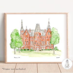 Macon, GA - Campus Art. Watercolor and Ink, Gallery Wall, Graduation Gift, Archival, 8x10, 11x14 or 16x20 Print