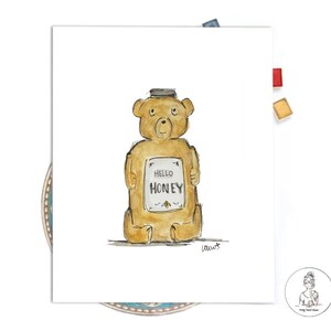 Honey Bear Illustration Print, Archival Quality, 8x10, 11x14 or 16x20 print