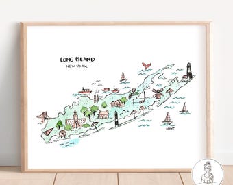 Long Island New York Art Print, Personalized with your Favorite Town, Moving Gift, 8x10, 11x14 or 16x20 print