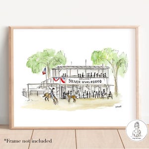 Silver Spurs Rodeo, Ocala, Florida. Retro Landmark Watercolor Illustration, Personalized Gift, 8x10, 11x14 or 16x20 print
