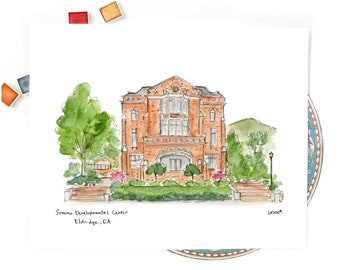 Sonoma Developmental Center, California watercolor illustration print, personalized art, 8x10 or 11x14 print