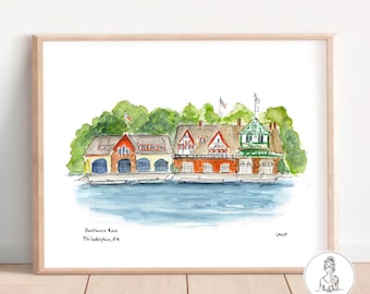 Philadelphia, PA - Boathouse Row. Watercolor & Ink Illustration, Gallery Wall Art, Archival Quality, 8x10, 11x14 or 16x20 Print