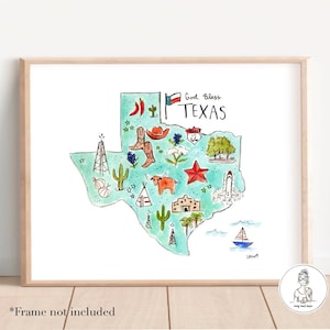 Texas State Shape, Landmark, Housewarming Gift, Personalized, Don&#39;t Mess with Texas, Watercolor and Ink, 8x10, 11x14 or 16x20 print