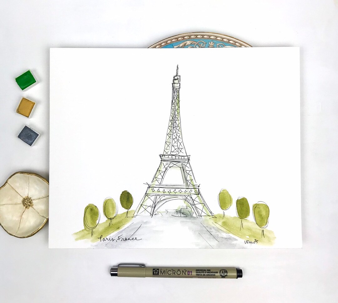 Hand Drawn Eiffel Tower Watercolor Art Print, Personalized Paris Gift ...