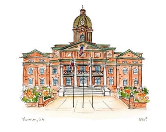 Gallery Wall Art, Personalized Coweta County Courthouse, Historic Square Downtown Newnan, Southern Landmark, Georgia, 8x10 or 11x14 print