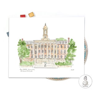 Penn State University Portrait, Old Main Campus Watercolor Gallery, Graduation Gift, 8x10 or 11x14 print