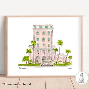 Palm Beach, FL - Colony Hotel. Watercolor and Ink Illustration, Personalized Gallery Wall Art, 8x10, 11x14 or 16x20 print