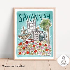 Savannah Riverfront, River Street, trolley, impression d'illustration Forsyth, oeuvre d'art souvenir, art mural galerie, impression 8 x 10, 11 x 14 ou 16 x 20
