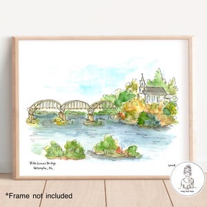 Bibb Gräber Brücke, Wetumpka, Alabama. Aquarell und Tinte Illustration, lokale Wahrzeichen Wandkunst, 8x10 oder 11x14 Druck