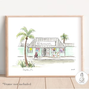 Jupiter Florida Surf Shop, Personalized Gallery Wall Art, Landmark Illustration, Watercolor & Ink, 8x10, 11x14 or 16x20 print
