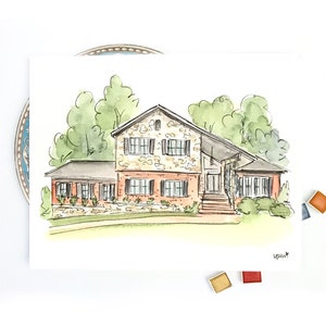 Aangepast huisportret, huisillustratie, originele aquarelkunstwerken, gepersonaliseerd huwelijkscadeau, nieuw huis, housewarmingcadeau makelaar