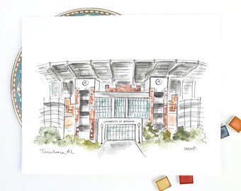 Impression du stade de football de l'Université de l'Alabama, Tuscaloosa, football de Bama, Crimson Tide, cadeau de remise des diplômes, impression 8 x 10 ou 11 x 14