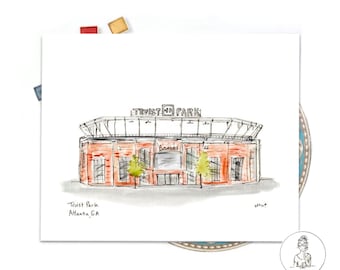 Truist Park Stadium, Braves, Atlanta, Georgia, Watercolor Illustration Portrait, Stadium art, baseball art,  8x10 or 11x14 print