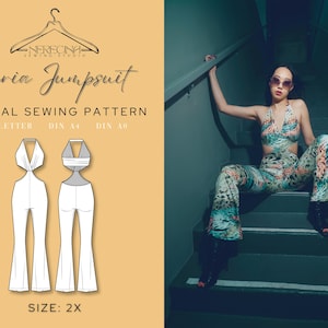 Naria Jumpsuit Knit Stretch PDF Sewing Pattern for Special Occasions & Dance | Size 2X
