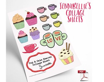 Cup and Cake Heaven Digital Collage Sheet by Jennibellie