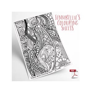 Puede incluir: P&aacute;gina para colorear imprimible en blanco y negro con un patr&oacute;n geom&eacute;trico complejo. El t&iacute;tulo "Jangled Melee Coloring Sheet by Jennille" est&aacute; en la parte inferior de la p&aacute;gina. El texto "Jennille's Coloring Sheets" est&aacute; en la parte superior de la p&aacute;gina.