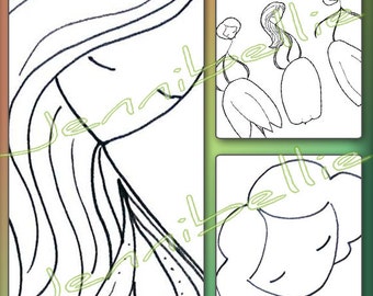 Figuras de flores para colorear dibujadas a mano en hoja por Jennibellie - Collage digital para revistas basura, diarios de arte, medios mixtos y colorear en