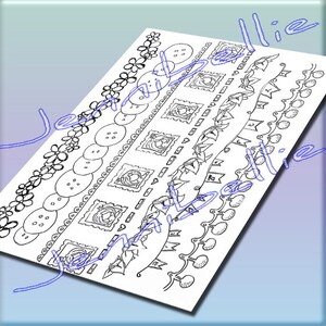Hand Drawn Coloring in Border Strips by Jennibellie - Digital Collage Sheet for Junk Journals, Art Journaling, Mixed Media and Colouring In
