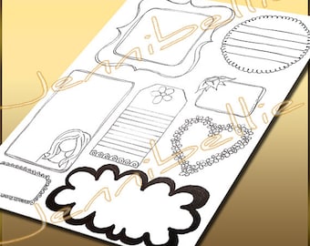 Página para colorear de manchas de diario dibujadas a mano por Jennibellie - Hoja de collage digital para diarios basura, diarios de arte, medios mixtos y colorear