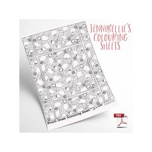 Puede incluir: Una p&aacute;gina para colorear imprimible en blanco y negro con un dise&ntilde;o de tem&aacute;tica frutal. La p&aacute;gina se titula "Fruiti Crush Coloring Sheet by Jennille".