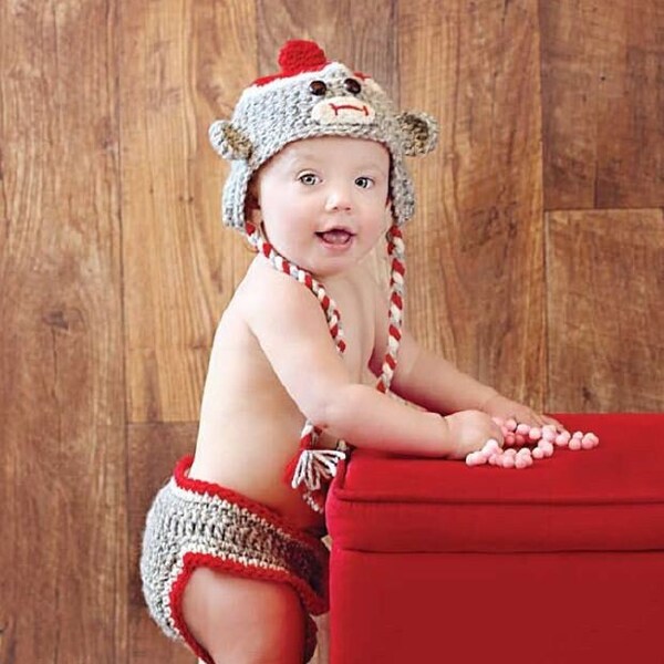 BC 009 Sock Monkey Hat and Diaper Cover