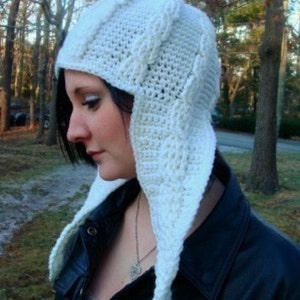 Cable Long Ear Flap Hat Crochet Pattern 399 image 2