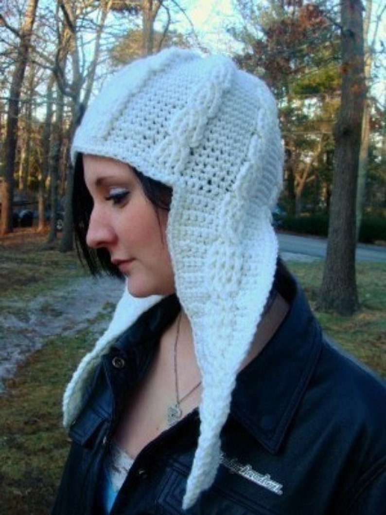 Cable Long Ear Flap Hat Crochet Pattern 399 image 2